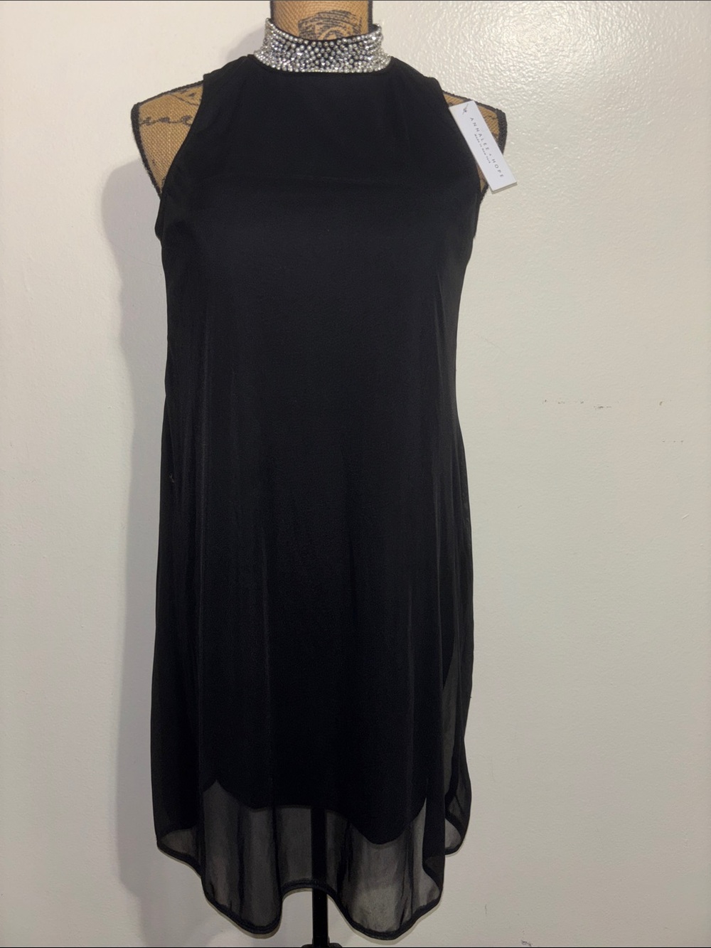 Annalee + Hope- NY Sz S Black Jeweled High-Neck Mini Dress